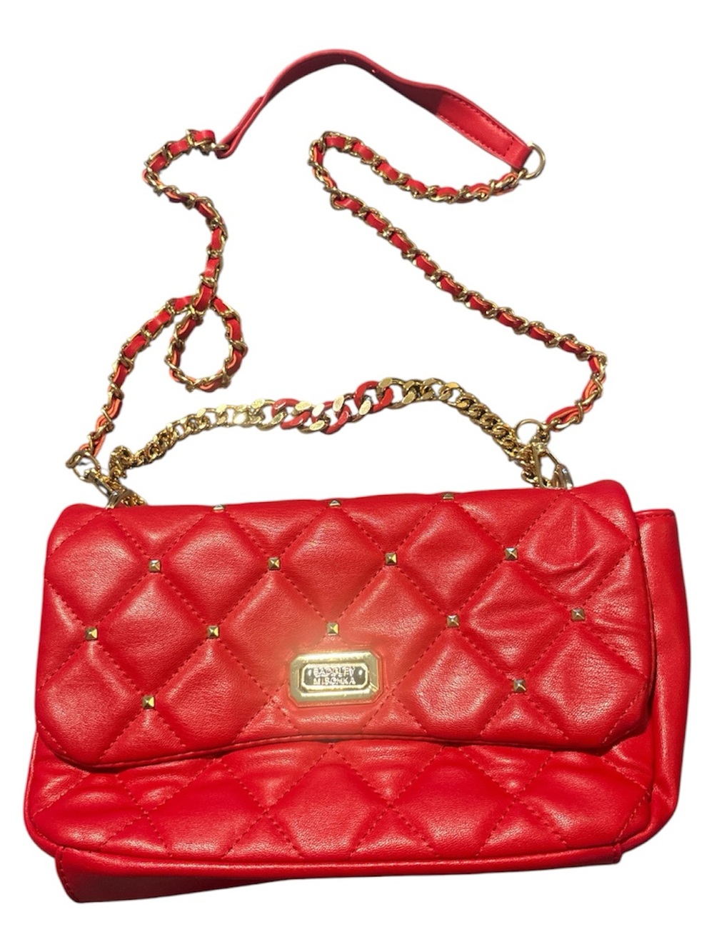 Badgley Mischka Red Quilted Crossbody with Gold Chain